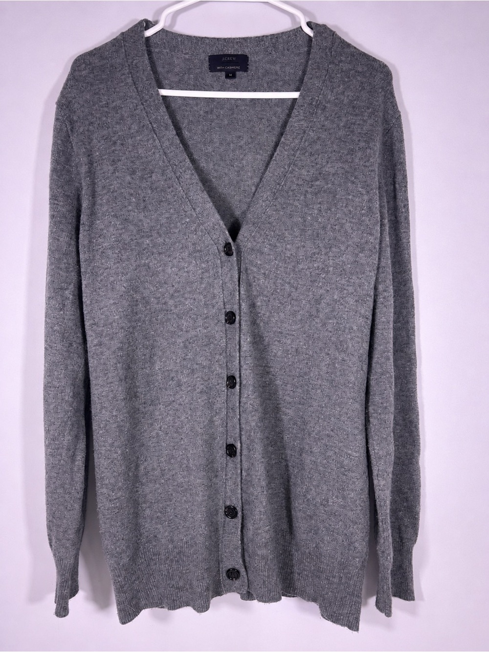 J.Crew Wool Cashmere Long Cardigan Sweater Gray Button Front Medium